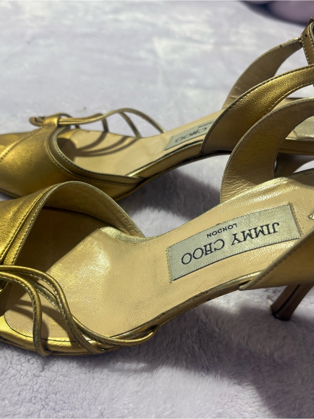 Jimmy Choo Gold Leather Strappy Open-Toe Heels